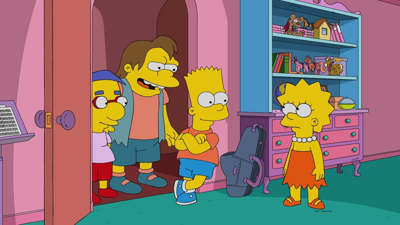 (v.l.n.r.) Milhouse; Nelson; Bart; Lisa - Bildquelle: 2021 by 20th Television.