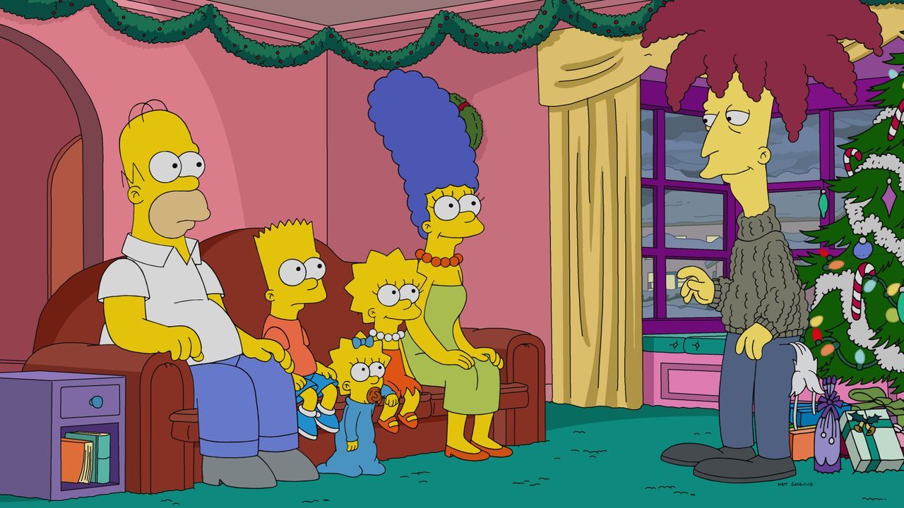 (v.l.n.r.) Homer; Bart; Maggie; Lisa; Marge; Tingeltangel-Bob - Bildquelle: 2019-2020 Twentieth Century Fox Film Corporation.  All rights reserved.