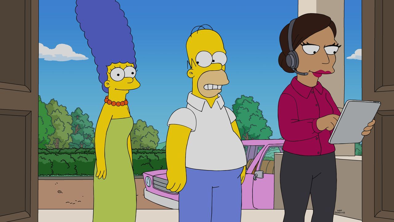 (v.l.n.r.) Marge; Homer; Partyplanerin - Bildquelle: 2019-2020 Twentieth Century Fox Film Corporation.  All rights reserved.