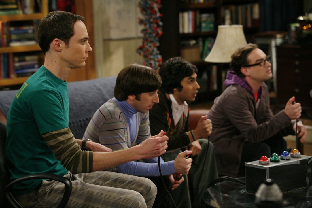 (v.l.n.r.) Sheldon Cooper (Jim Parsons); Howard Wolowitz (Simon Helberg); Rajesh Koothrappali (Kunal Nayyar); Leonard Hofstadter (Johnny Galecki) - Bildquelle: Warner Bros. Television