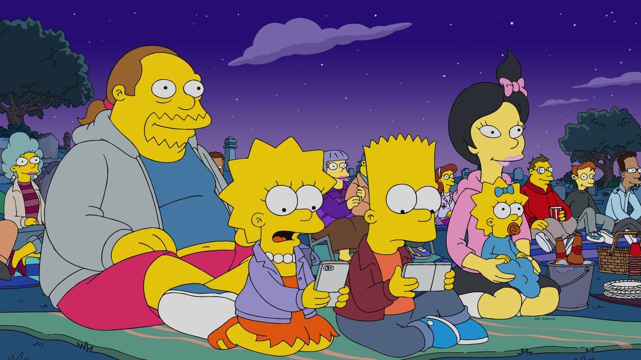 (v.l.n.r.) Jeff; Lisa; Bart; Kumiko; Maggie - Bildquelle: 2020 by Twentieth Century Fox Film Corporation.