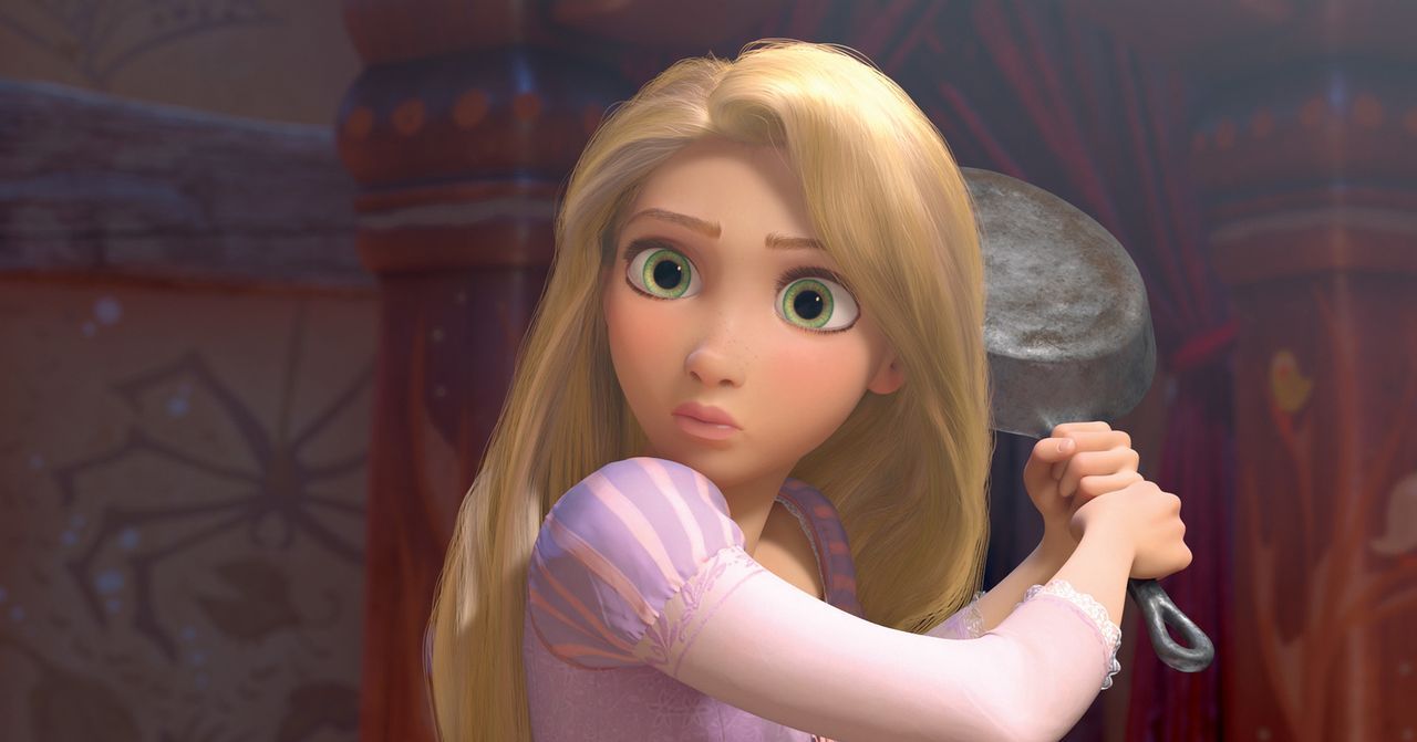 Die schöne Rapunzel weiß sich zu helfen, als ein Eindringling plötzlich in ihrem Turm steht. Aber vielleicht kann der charmante Dieb ihr ja helfen,... - Bildquelle: Disney.  All rights reserved