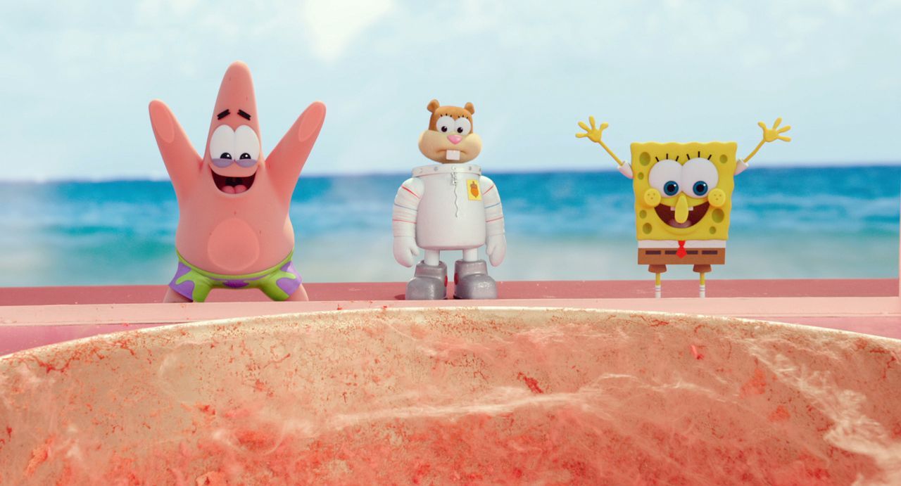 Um Bikini Bottom zu retten, müssen Patrick (l.), Sandy Cheeks (M.) und Spongebob (r.) ihre Unterwasserstadt verlassen und es mit dem fiesen Piraten... - Bildquelle: (2016) Paramount Pictures and Viacom International Inc. All Rights Reserved. SPONGEBOB SQUAREPANTS is the trademark of Viacom International Inc.