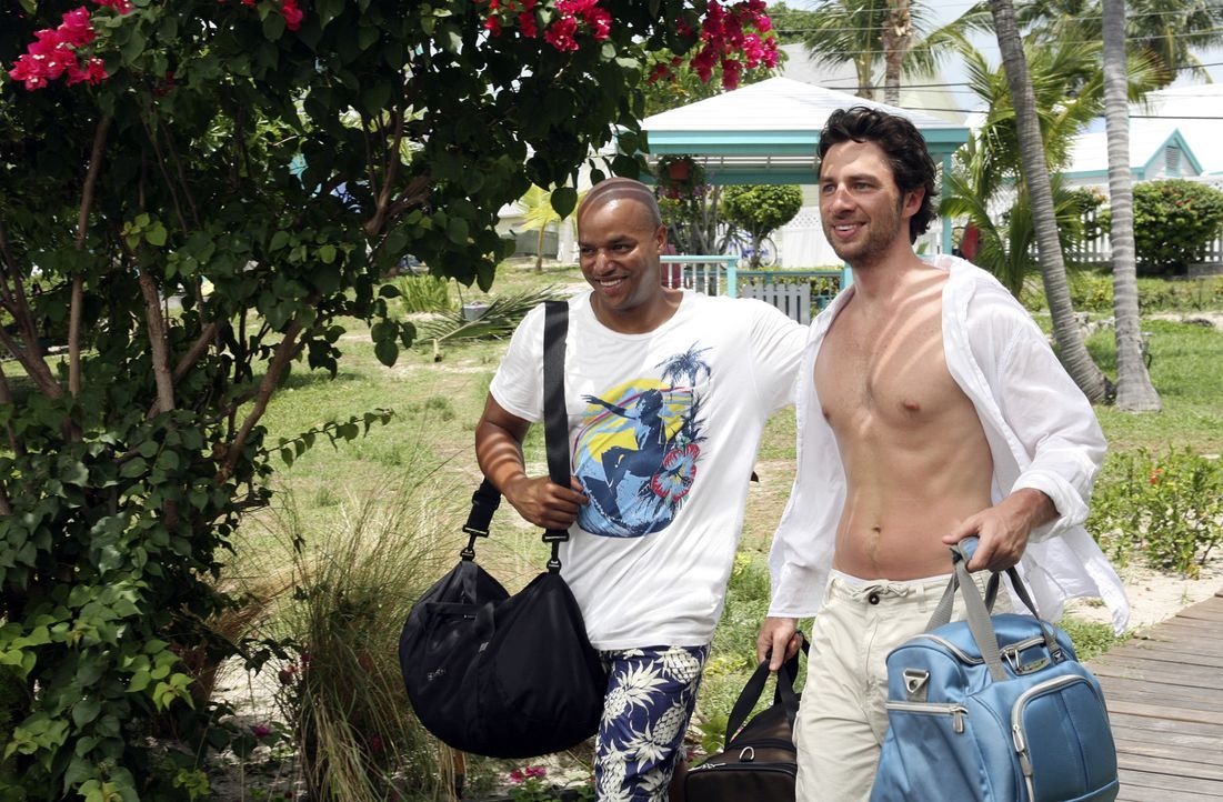 Freuen sich auf ihre bevorstehende Zeit auf den Bahamas: J.D. (Zach Braff, r.) und Turk (Donald Faison, l.) ... - Bildquelle: Touchstone Television