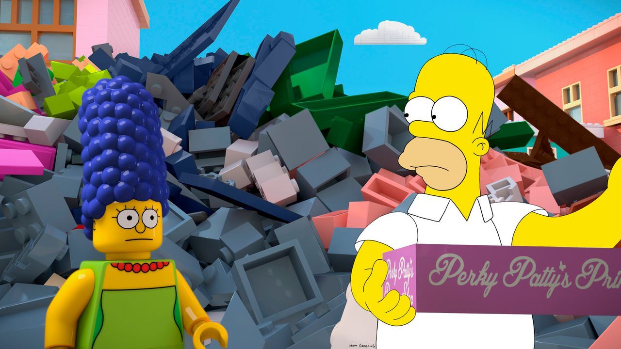 Homer (r.) sieht seine Frau Marge (l.) als Legofigur, denn er wünscht sich, dass sich sein Leben niemals ändert - und in einer Welt aus Lego ist all... - Bildquelle: 2013 Twentieth Century Fox Film Corporation. All rights reserved.