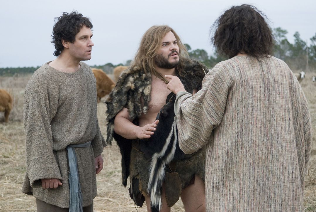 Kaum der Steinzeit entkommen, da muss Zed (Jack Black, M.) auch schon die Ermordung Abels (Paul Rudd, l.) durch seinen Bruder Kain (David Cross, r.)... - Bildquelle: 2009 Columbia Pictures Industries, Inc. All Rights Reserved.