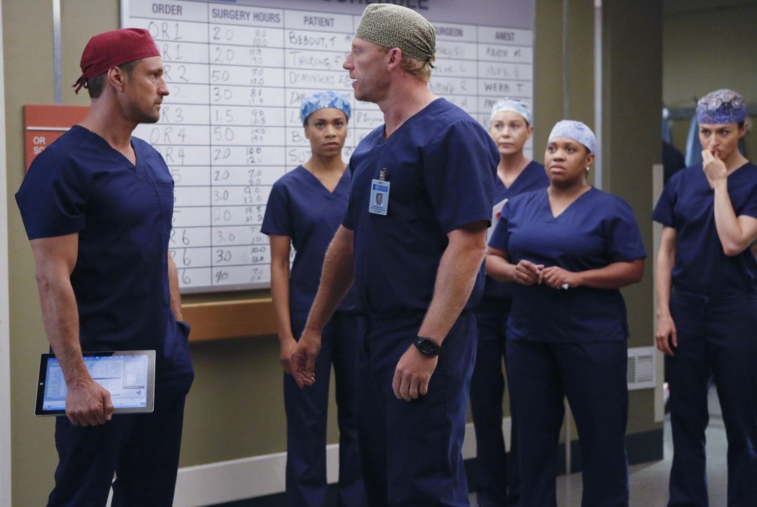 Während sich April Hoffnungen auf eine zweite Chance mit Jackson macht, ist Owen (Kevin McKidd, 3.v.l.) entsetzt darüber, dass Bailey (Chandra Wilso... - Bildquelle: Vivian Zink ABC Studios