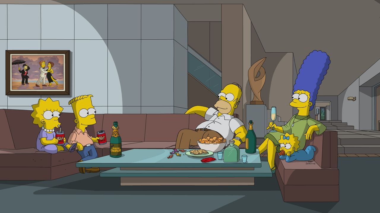 (v.l.n.r.) Lisa; Bart; Homer; Marge; Maggie - Bildquelle: 2021-2022 20th Television.