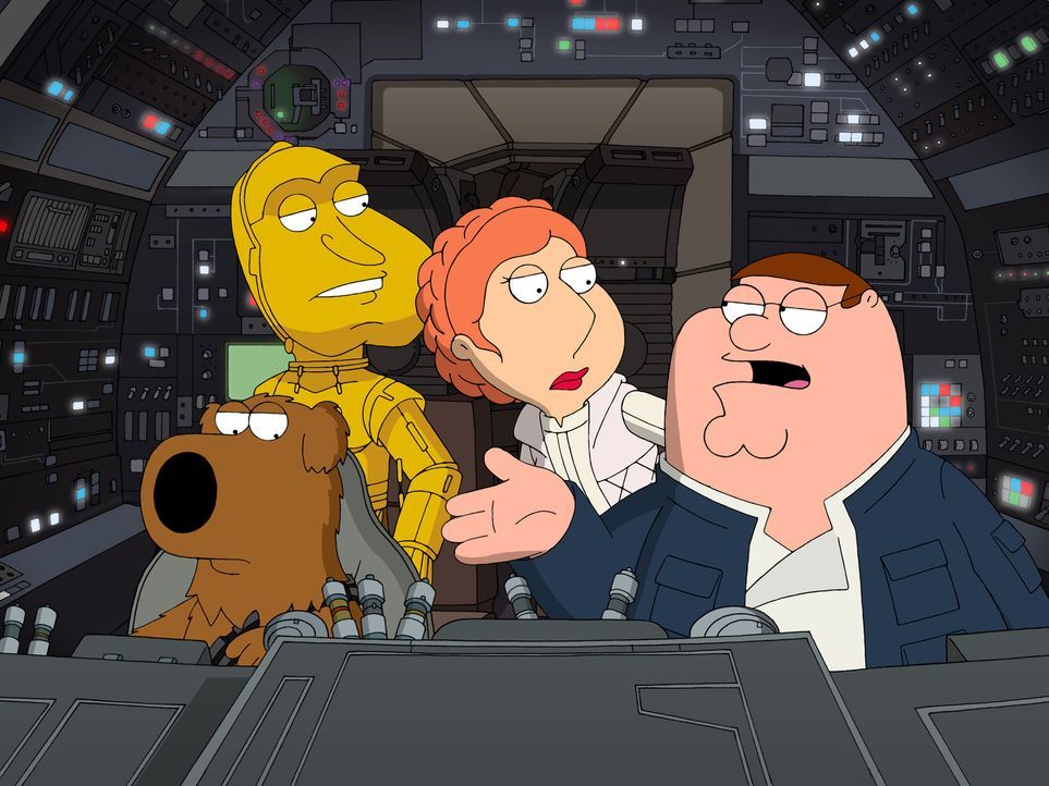 Peter erzählt die Star Wars Saga "Das Imperium schlägt zurück" à la Family Guy (v.l.n.r.): Brian als Chewbacca, Quagmire als 3CPO, Lois als Prinzess... - Bildquelle: 2007-2008 Twentieth Century Fox Film Corporation. All rights reserved.