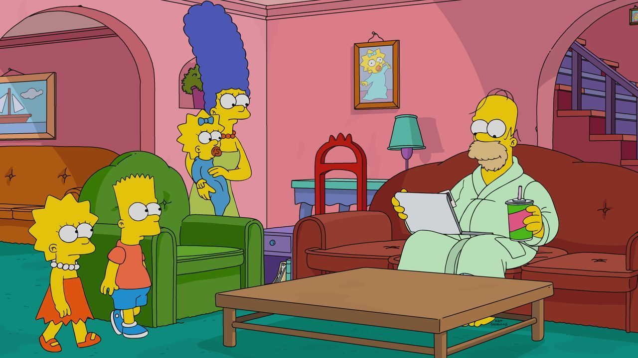 (v.l.n.r.) Lisa; Bart; Maggie; Marge; Homer - Bildquelle: 2021 by 20th Television.