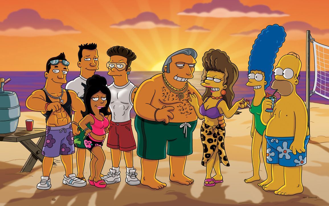 Die Mafiosi-Braut: Fat Tony (4.v.r.), Selma (3.v.r.), Marge (2.v.r.) und Homer (r.) ... - Bildquelle: und TM Twentieth Century Fox Film Corporation - Alle Rechte vorbehalten