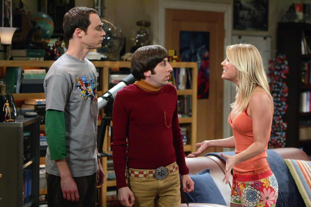 (v.l.n.r.) Sheldon Cooper (Jim Parsons); Howard Wolowitz (Simon Helberg); Penny (Kaley Cuoco) - Bildquelle: Warner Bros. Television