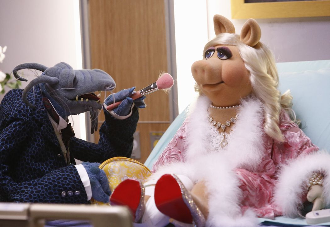 Nachdem sich Miss Piggy (r.) bei den Proben für eine Tanzeinlage das Bein gebrochen hat, möchte Kermit ihre Show aus dem Krankenhaus senden. Onkel T... - Bildquelle: ABC Studios