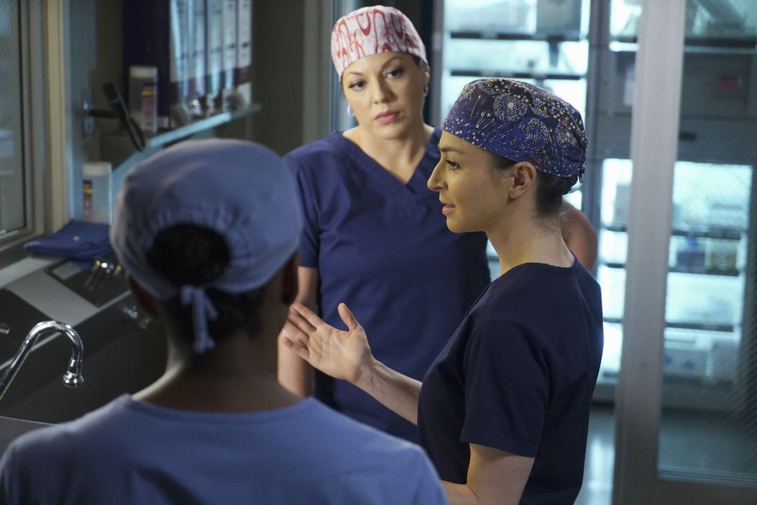 Stephanie (Jerrika Hinton, l.) ist zurück im OP und will sich auf den Eingriff bei Joan vorbereiten, wird aber von Callie (Sara Ramirez, M.) des Saa... - Bildquelle: ABC Studios