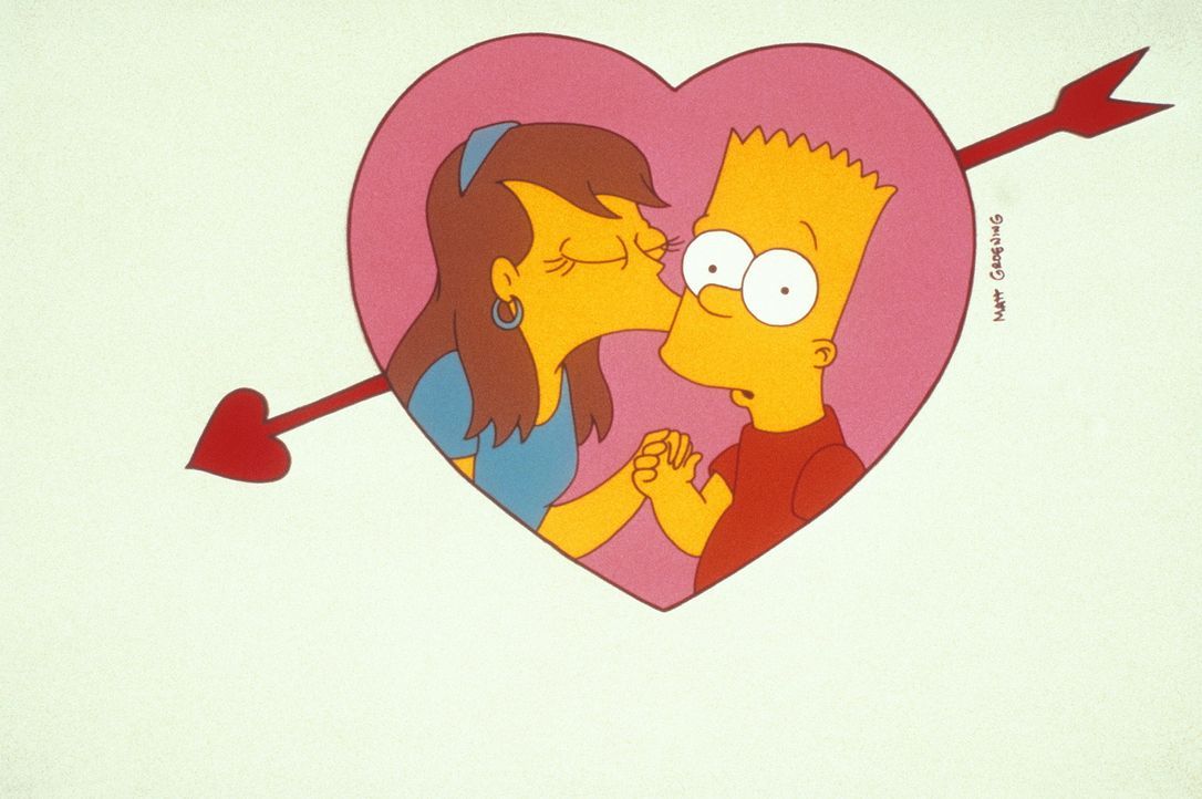 Bart (r.) bekommt einen Kuss von seiner geliebten Jessica (l.), die Tochter von Reverend Lovejoy. - Bildquelle: und TM Twenthieth Century Fox Film Corporation - Alle Rechte vorbehalten