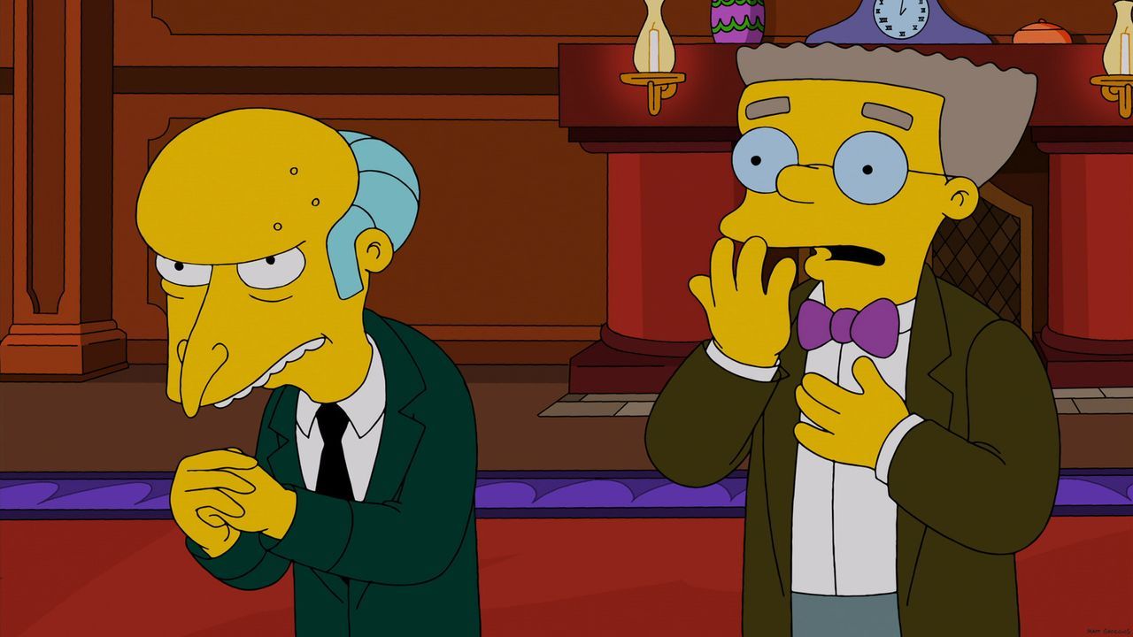 Mr. Burns (l.) schenkt seinen Mitarbeitern zu Weihnachten eine hypermoderne Datenbrille, allerdings nicht ohne Hintergedanken. Ob sein Assistent Way... - Bildquelle: 2013 Twentieth Century Fox Film Corporation. All rights reserved.