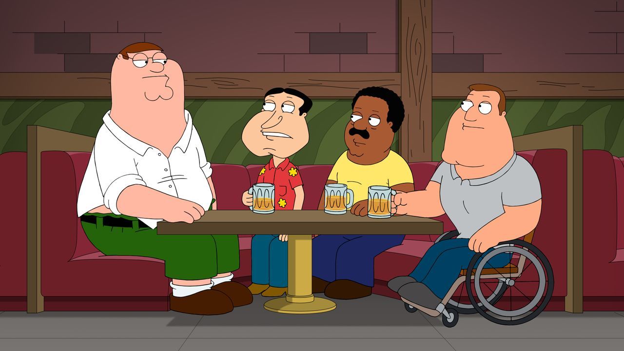 (v.l.n.r.) Peter Griffin; Glenn Quagmire; Cleveland Brown; Joe Swanson - Bildquelle: 2021-2022 Fox Broadcasting Company, LLC. All rights reserved