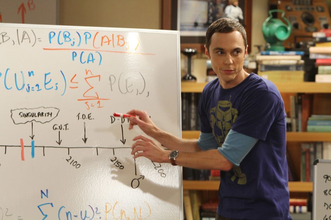 Sheldon (Jim Parsons) arbeitet an einem Algorithmus, um das Datum seines Todes zu berechnen. - Bildquelle: Warner Bros. Television