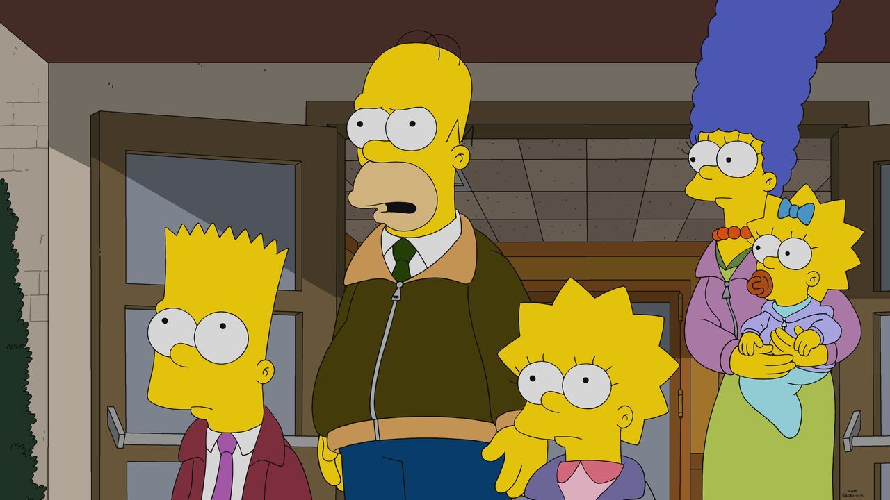 (v.l.n.r.) Bart; Homer; Lisa; Marge; Maggie - Bildquelle: 2021 by 20th Television