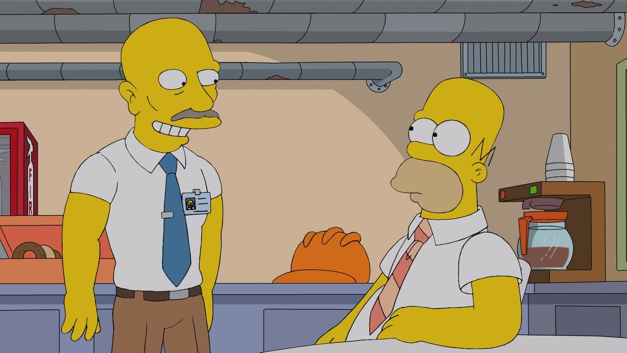 Homer (r.) hat seine zwei letzten Haare verloren und muss sich nun mit einem Leben als Glatzkopf auseinandersetzen ... - Bildquelle: und TM Twentieth Century Fox Film Corporation - Alle Rechte vorbehalten
