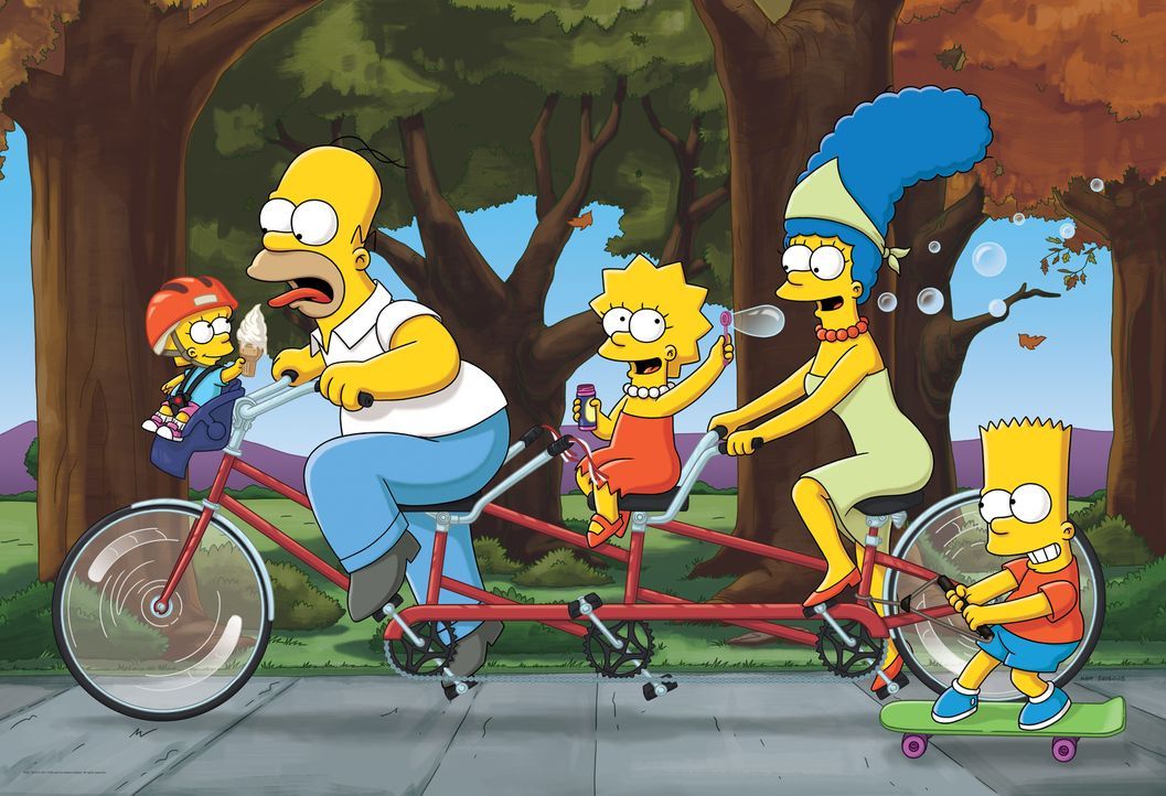 (27. Staffel) - Die Simpsons sind eine nicht alltägliche Familie: Maggie (l.), Marge (2.v.r.), Lisa (M.), Homer (2.v.l.) und Bart (r.) ... - Bildquelle: 2015 Fox and its related entities.  All rights reserved.