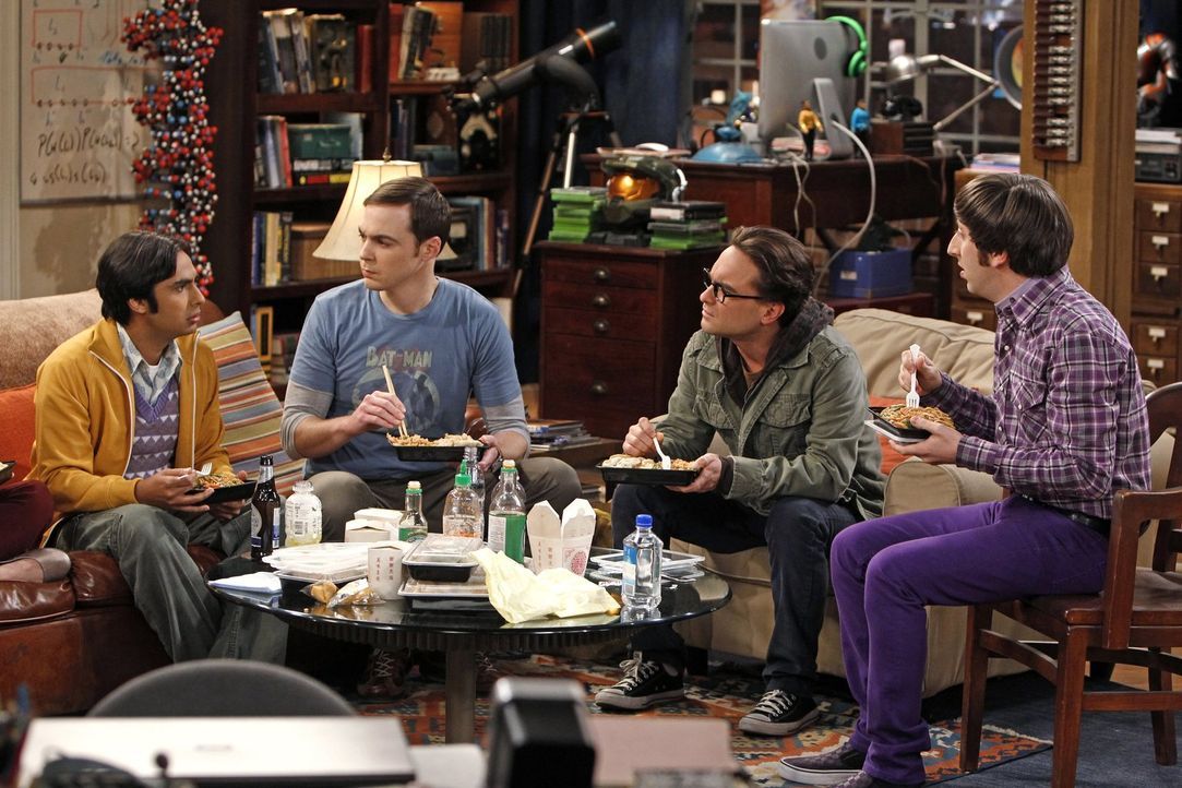 Ganz besondere Freunde: Sheldon (Jim Parsons, 2.v.l.), Rajesh (Kunal Nayyar, l.), Leonard (Johnny Galecki, 2.v.r.) und Howard (Simon Helberg, r.) ... - Bildquelle: Warner Bros. Television