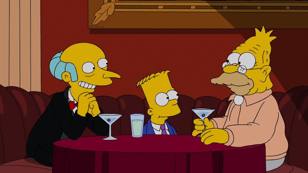 Mr. Burns (l.) versucht alles, um Grampa (r.) davon zu überzeugen, als "Gorgeous Grampa" in den Ring zu steigen. Bart (M.) ist von der Idee total be... - Bildquelle: und TM Twentieth Century Fox Film Corporation - Alle Rechte vorbehalten