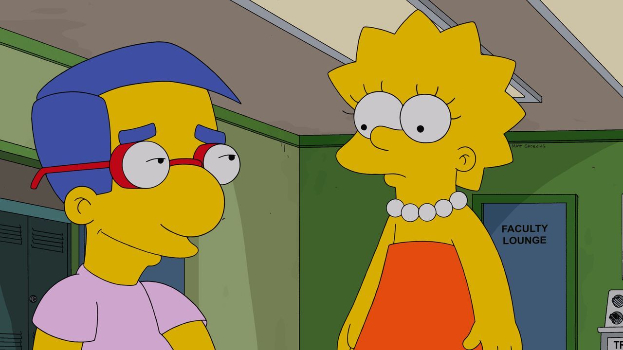 Während Milhouse (l.) eine Taktik sucht, wie er Lisa (r.) rumkriegen kann, hängt bei Homer und Marge der Haussegen schief ... - Bildquelle: und TM Twentieth Century Fox Film Corporation - Alle Rechte vorbehalten