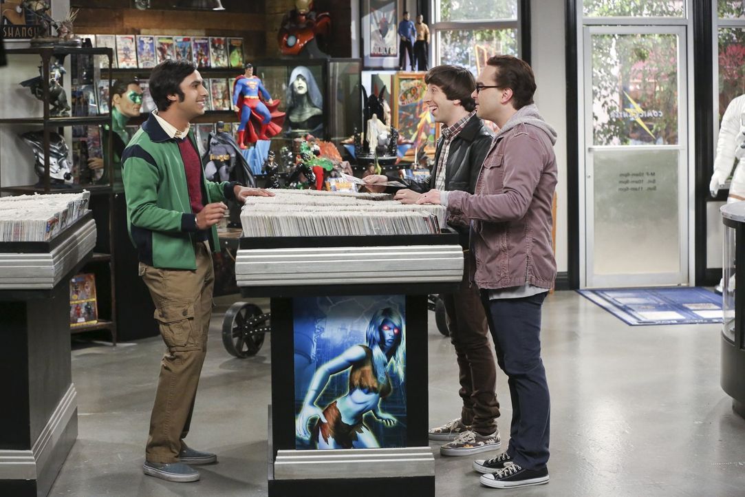 Als ihnen Sheldon zu sehr auf die Nerven geht, beschließen Raj (Kunal Nayyar, l.), Howard (Simon Helberg, 2.v.r.) und Leonard (Johnny Galecki, r.) o... - Bildquelle: 2015 Warner Brothers