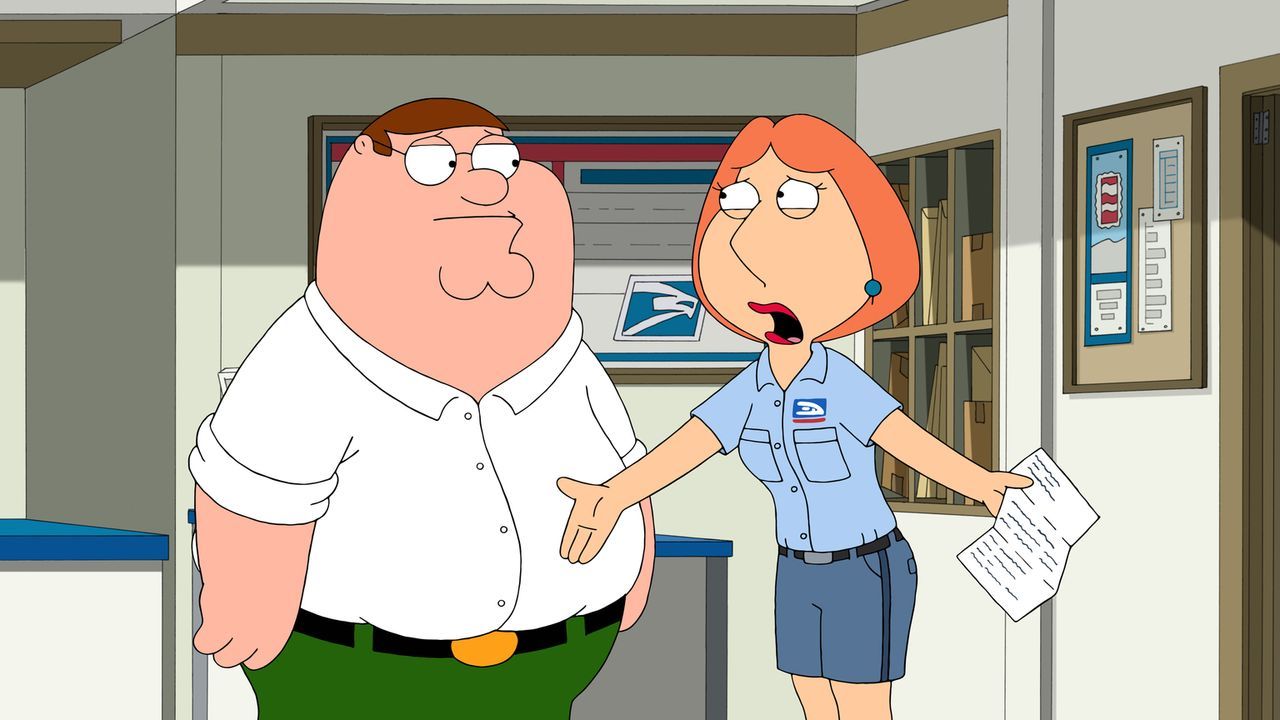 Als Lois (r.) einen Nebenjob im Postamt annimmt, findet sie eine Kiste mit nie zugestellten Briefen. Auch von Peter (l.) ist einer für eine Frau nam... - Bildquelle: 2015-2016 Fox and its related entities. All rights reserved.