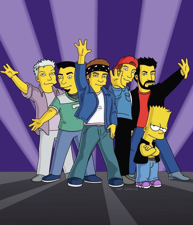 Bart Simpson (r.) mit der Boygroup 'N' Sync. - Bildquelle: TM +   2000 Twentieth Century Fox Film Corporation. All Rights Reserved.