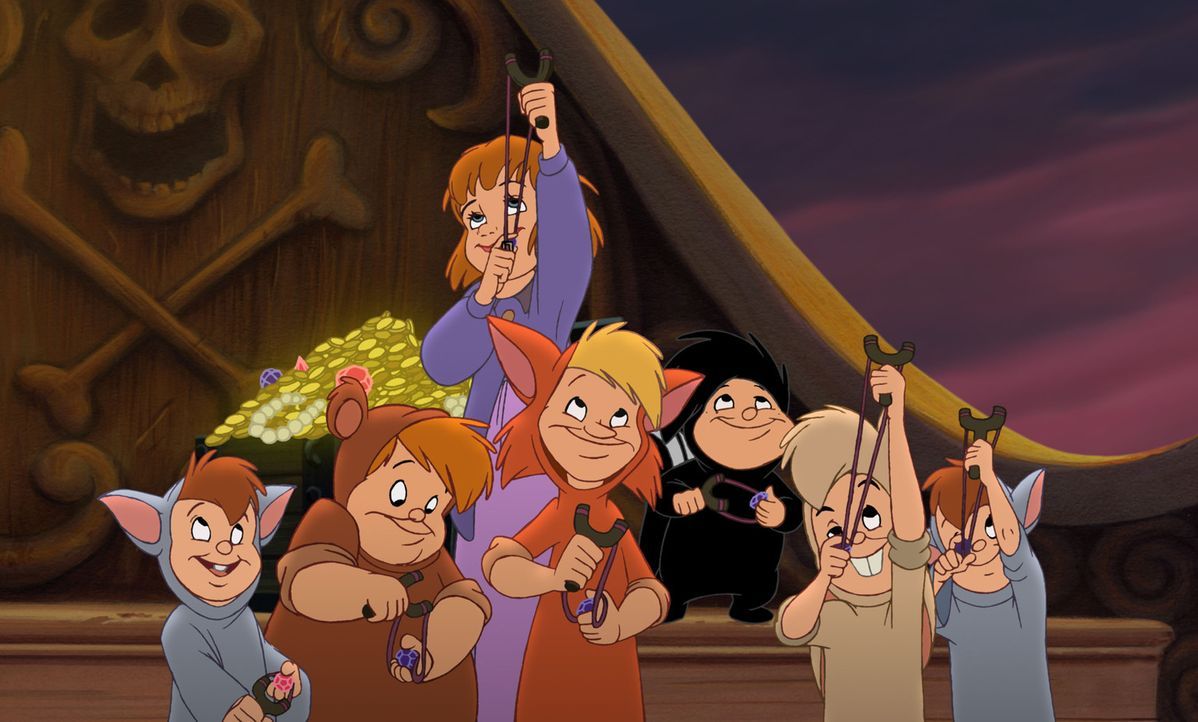 Gemeinsam mit den Verwunschenen Jungen nimmt Jane (hinten) den Kampf gegen Käpt'n Hook (l.) und seine Mannen auf ... - Bildquelle: Disney