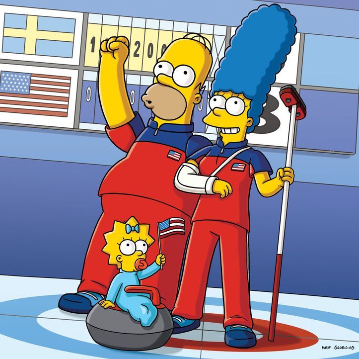 Haben die Sportart Curling für sich entdeckt: Homer (l.), Marge (r.) und Maggie (M.) ... - Bildquelle: und TM Twentieth Century Fox Film Corporation - Alle Rechte vorbehalten