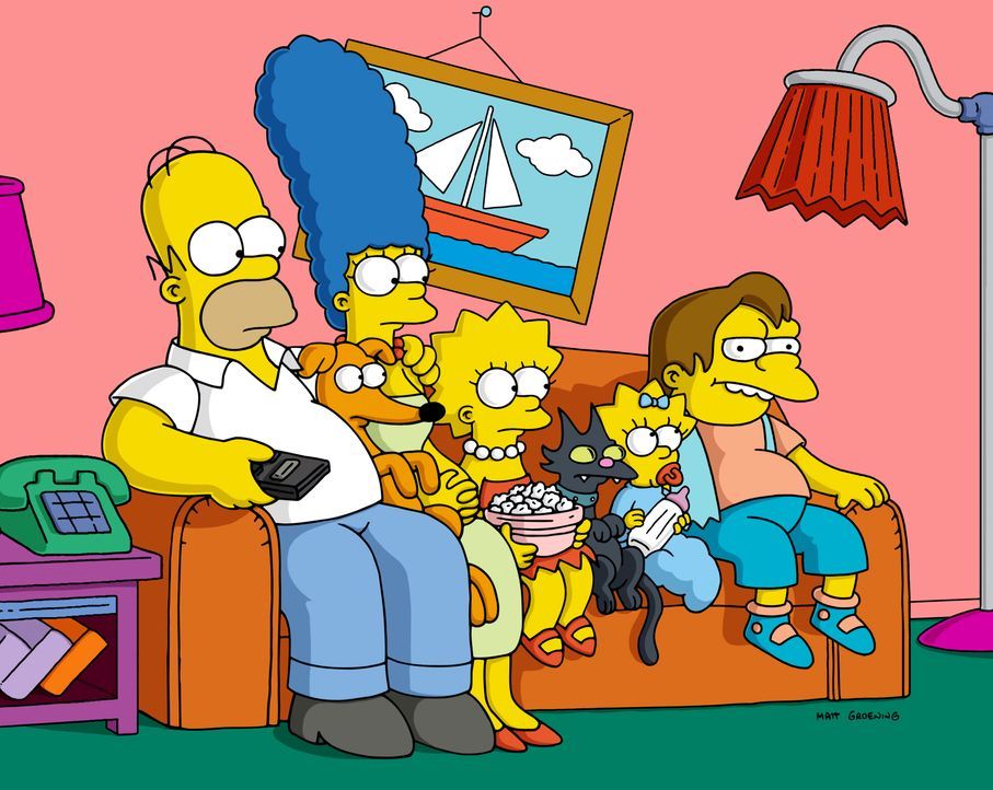 (v.l.n.r.) Homer; Marge; Lisa; Maggie; Nelson - Bildquelle: © 2004 Fox and its related entities. All rights reserved.