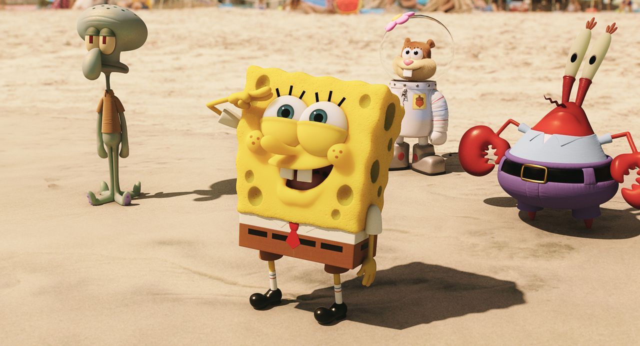 Beeindruckt von der Welt jenseits des Ozeans: (v.l.n.r.) Thaddäus, Spongebob, Sandy Cheeks und Mr. Krabs ... - Bildquelle: (2016) Paramount Pictures and Viacom International Inc. All Rights Reserved. SPONGEBOB SQUAREPANTS is the trademark of Viacom International Inc.