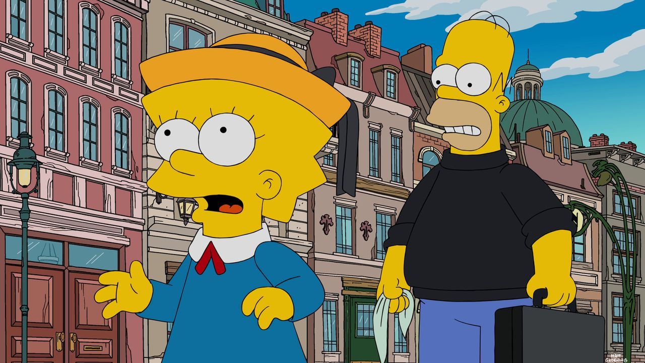 Homer (r.) möchte mit Marge nach Paris reisen. Um sich das leisten zu können, schmuggelt er eine seltene Schlange nach Frankreich, die dort ihr Lebe... - Bildquelle: 2015 Fox and its related entities.  All rights reserved.
