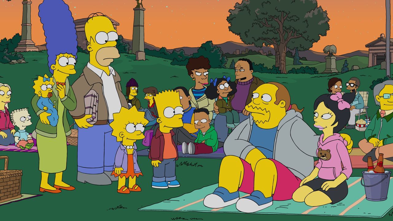 (v.l.n.r.) Maggie; Marge; Homer; Lisa; Bart; Jeff; Kumiko - Bildquelle: 2020 by Twentieth Century Fox Film Corporation.