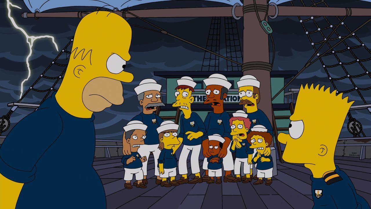 Homer (l.) kann einfach nicht verstehen, dass Bart (r.) die Therapie auf dem Schiff gefällt ... - Bildquelle: 2014 Twentieth Century Fox Film Corporation. All rights reserved.