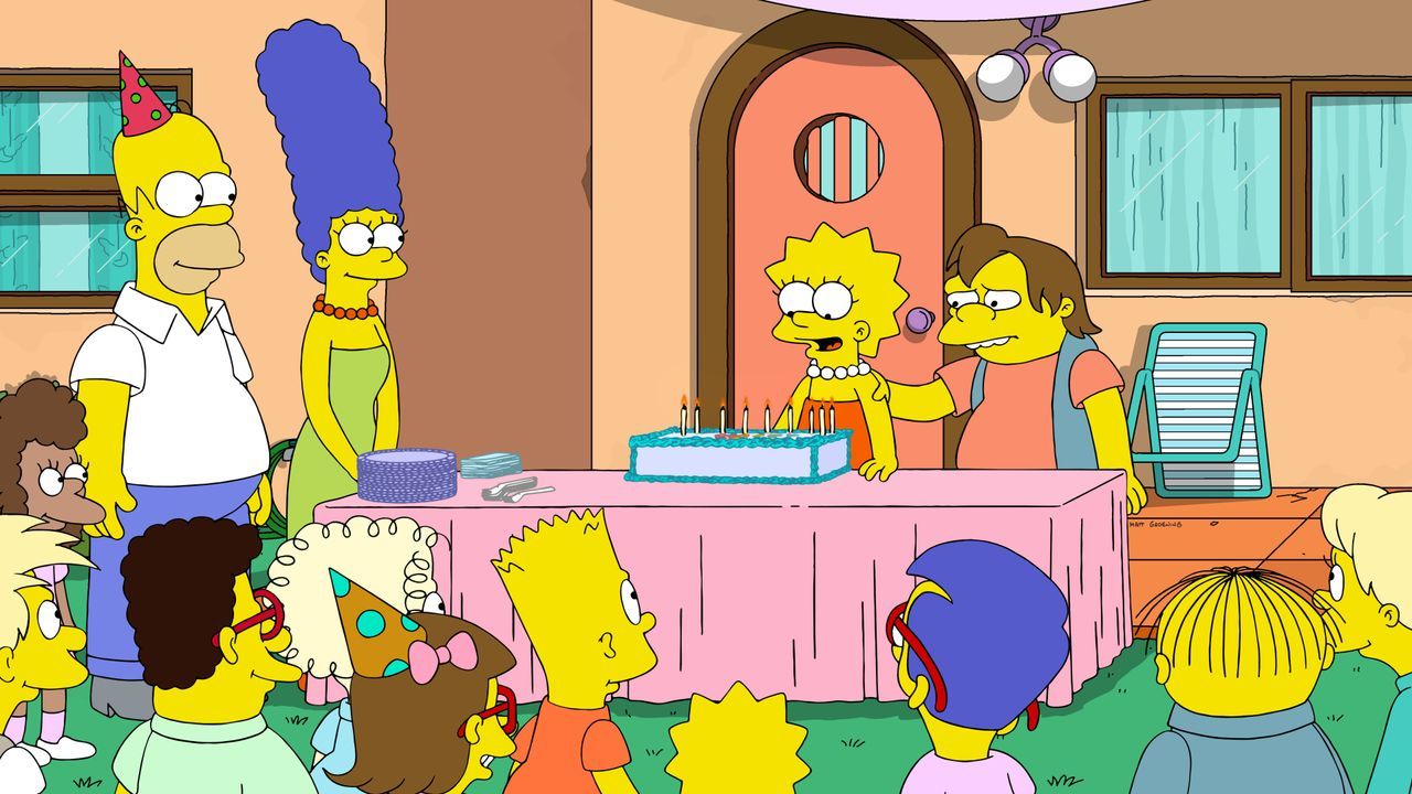 (oben v.l.n.r.) Homer; Marge; Lisa; Nelson - Bildquelle: 2020 by Twentieth Century Fox Film Corporation.