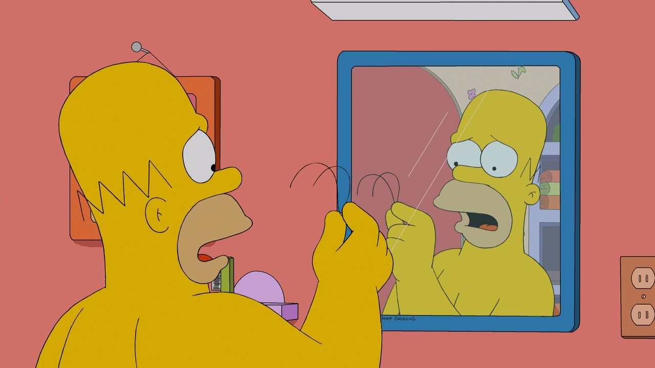 Homer befindet sich voll in der Midlife-Crisis: Er hat seine letzten zwei Haare verloren ... - Bildquelle: und TM Twentieth Century Fox Film Corporation - Alle Rechte vorbehalten