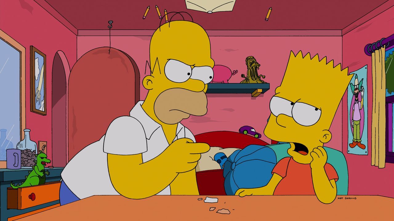 Langsam ist sogar Homer (l.) völlig überfordert mit Barts (r.) Eigenarten und wagt sich an krasse Erziehungsmethoden ... - Bildquelle: 2014 Twentieth Century Fox Film Corporation. All rights reserved.