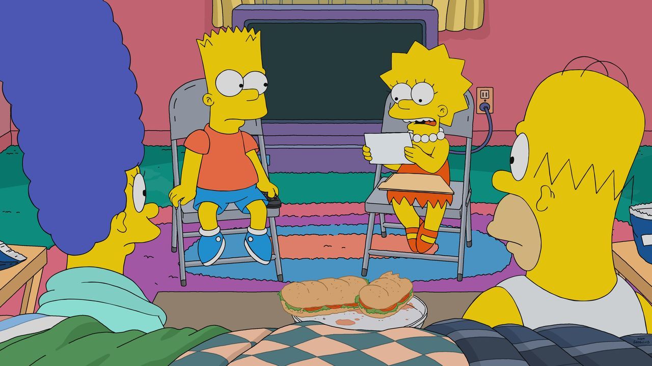 (v.l.n.r.) Marge; Bart; Lisa; Homer - Bildquelle: © 2022 by 20th Television.
