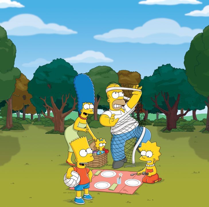 (25. Staffel) - Eine Familie mit ganz besonderem Pfiff: Maggie (M.), Marge (2.v.l.), Homer (2.v.r.), Bart (l.) und Lisa Simpson (r.) ... - Bildquelle: 2014 Twentieth Century Fox Film Corporation. All rights reserved.