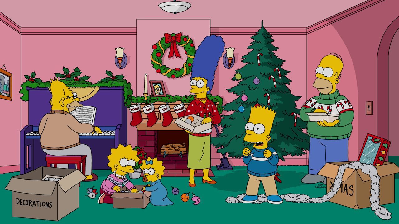 Voller Vorfreude auf Weihnachten bereiten die Simpsons (v.l.n.r.: Abraham, Lisa, Maggie, Marge, Bart und Homer) das große Fest vor, doch es kommt al... - Bildquelle: 2016-2017 Fox and its related entities. All rights reserved.
