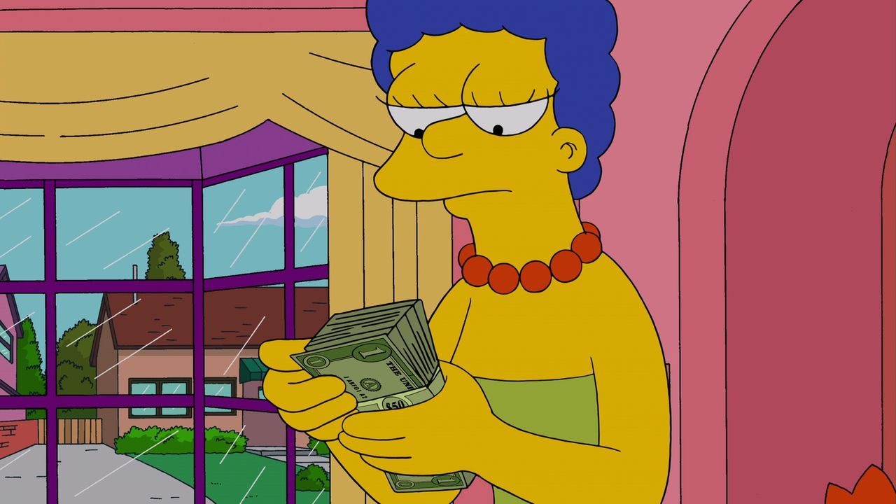 Marge muss feststellen, dass die Menschen in der Textilreinigung aus Versehen ihr Hochzeitskleid mit einem von Krustys Kostümen vertauscht haben ... - Bildquelle: und TM Twentieth Century Fox Film Corporation - Alle Rechte vorbehalten
