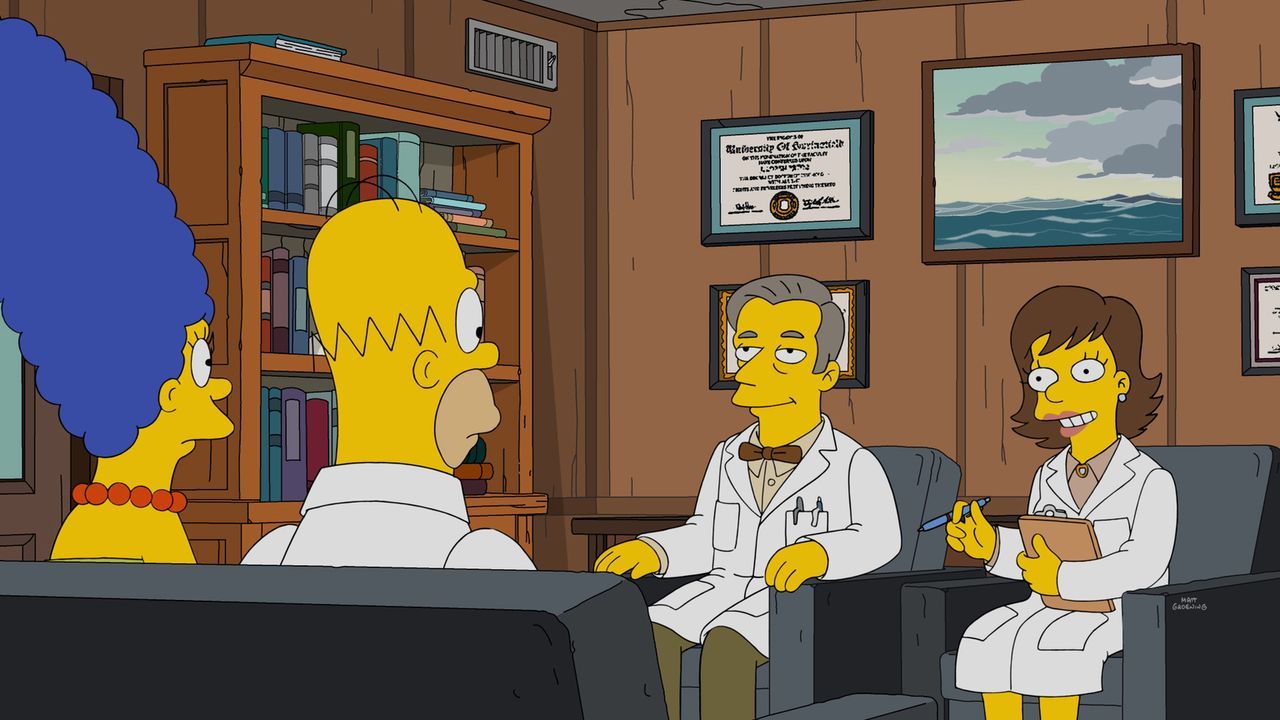 Die Beziehung von Marge (r.) und Homer (l.) bekommt einen ganz schönen Knacks, als Homer keine Lust mehr auf Sex hat. Da kann nur noch eine Beziehun... - Bildquelle: 2016-2017 Fox and its related entities. All rights reserved.
