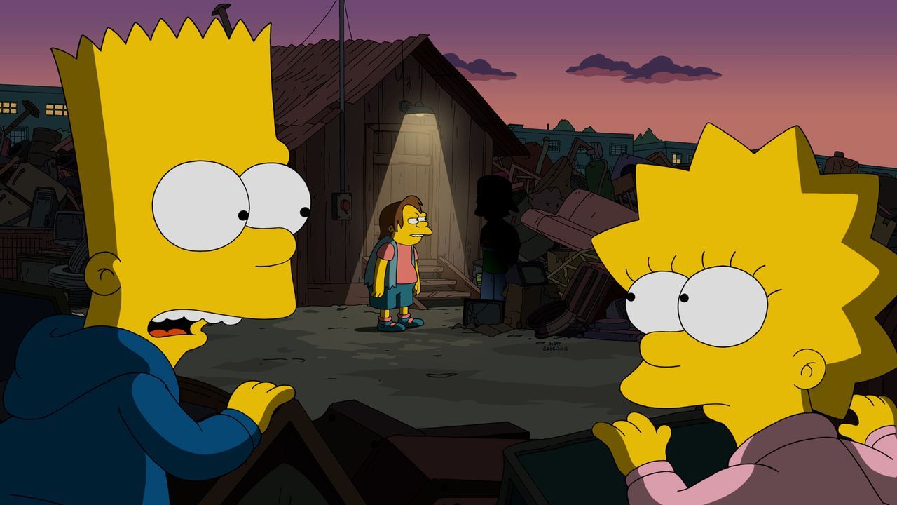 Nachdem Homers Grill kurz vor seinem Koch-Duell mit Promi-Fernsehkoch Sotty Boom gestohlen wurde, machen sich Lisa (r.) und Bart (l.) auf die Suche... - Bildquelle: 2015 Fox and its related entities.  All rights reserved.