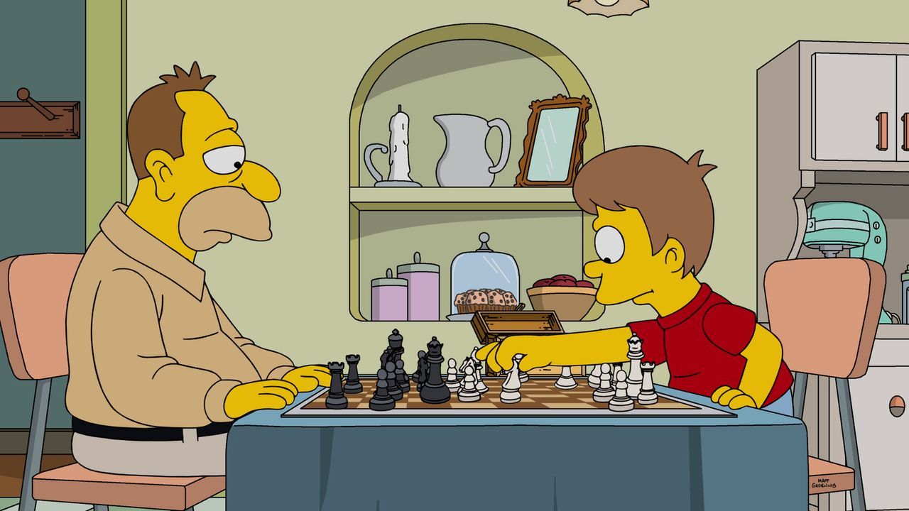 Schon als kleiner Junge spielte Homer (r.) mit seinem Vater Abraham (l.) Schach, kein Wunder also, dass er sein Talent im Laufe der Zeit immer mehr... - Bildquelle: 2016-2017 Fox and its related entities. All rights reserved.