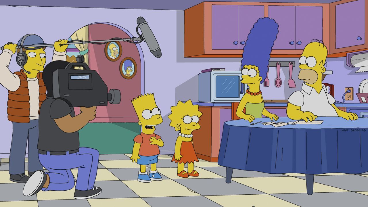 Bart (3.v.l.); Lisa (3.v.r.); Marge (2.v.r.); Homer (r.) - Bildquelle: 2018-2019 Fox and its related entities.  All rights reserved.
