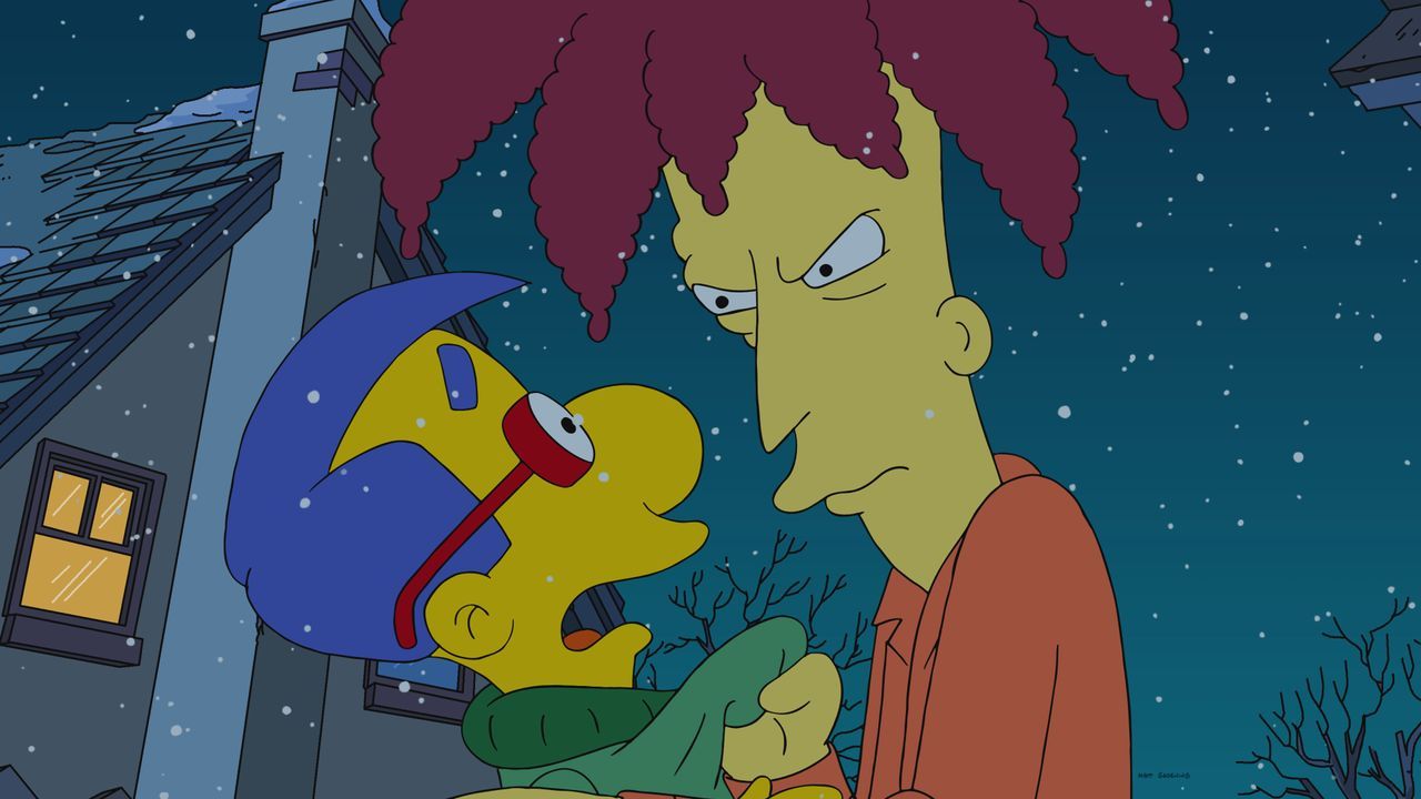 Tingeltangel-Bob (r.) macht dem verängstigten Milhouse (l.) klar, dass er Bart um jeden Preis finden will, um ihn endlich endgültig umbringen zu kön... - Bildquelle: 2017-2018 Fox and its related entities.  All rights reserved.
